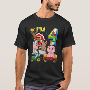 Landtiere Barnyard Traktor 4Geburtstag ich bin 4 Y T-Shirt
