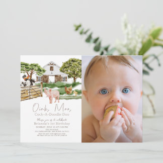 Landtiere Barnyard W/C Foto 1. Geburtstag Einladung