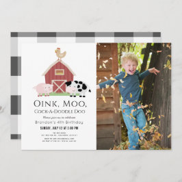 Landtiere Barnyard Weißes Foto Geburtstagsfeier Einladung