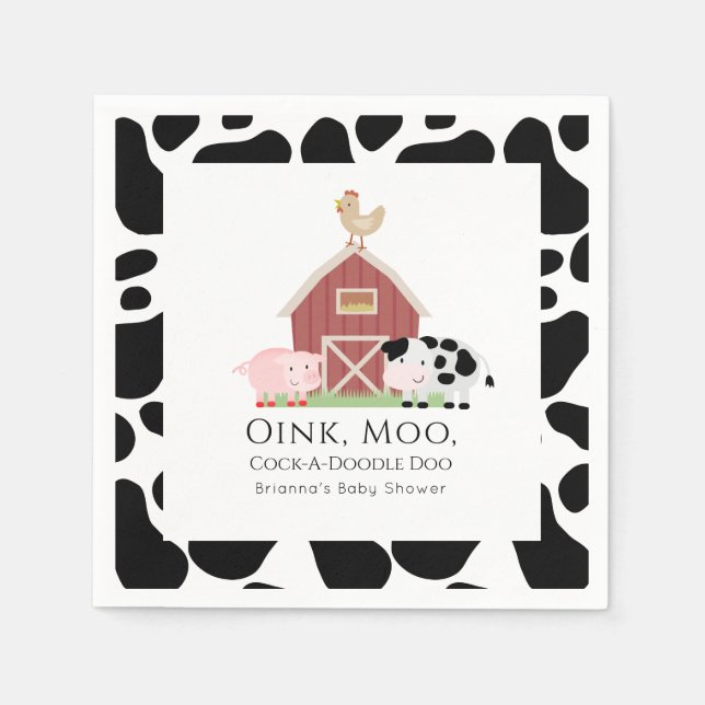 Landtiere Barnyard White Baby Showpapier Serviette (Vorderseite)