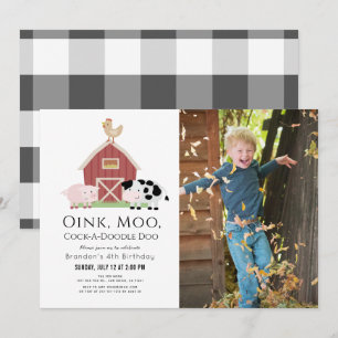 Landtiere Barnyard White Foto Geburtstagsfeier Einladung