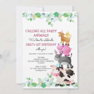 Landtiere Birthday Barnyard Einladung
