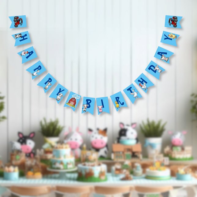 Landtiere blauer Hintergrund Geburtstag Wimpelkette (Von Creator hochgeladen)