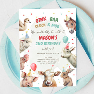 Landtiere Boy Red Gingham Barnyard Birthday Einladung