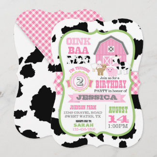 Landtiere Cowhide Gingham Country Girl Birthday Einladung