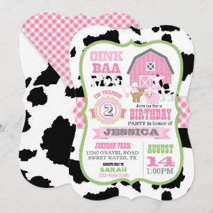Landtiere Cowhide Gingham Country Girl Geburtstag Einladung