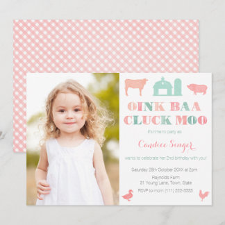 Landtiere, die Zoo-Party für Mädchen mit Foto vert Einladung