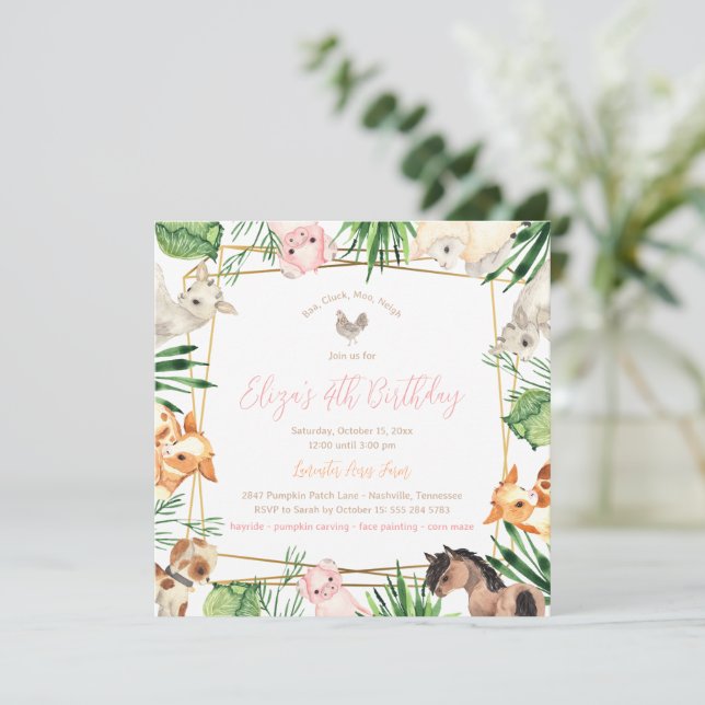 Landtiere Einladung zur Geburtstagsfeier (Stehend Vorderseite)