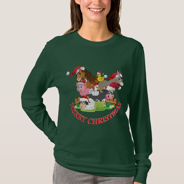 Landtiere frohe Weihnachtsfeierlichkeiten T-Shirt (Vorderseite)