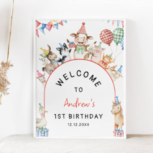 Landtiere Geburtstag Barnyard Willkommen Poster