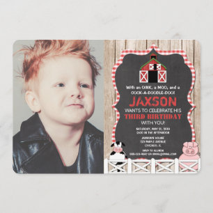 Landtiere Geburtstagskind rotes schwarzes Foto Einladung