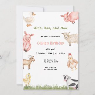 Landtiere Girl Gingham Barnyard Geburtstagsparty Einladung