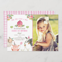 Landtiere Girl Pink Gingham Barnyard Geburtstag