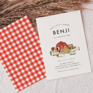 Landtiere Kinder Cowboy 1. Geburtstag Party Einladung