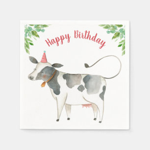 Landtiere Kuh Boy Geburtstag Barnyard Grüne Serviette
