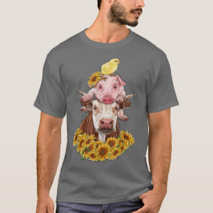 Landtiere Kühe Schweinehähnchen mit Sonnenblumen F T-Shirt
