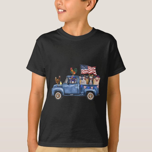 Landtiere Kühe Schweineziege Hühnerfarm LKW Ameri T-Shirt (Vorderseite)