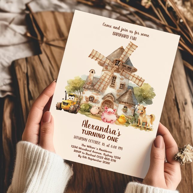 Landtiere Mädchen 1. Geburtstag Einladung (Von Creator hochgeladen)