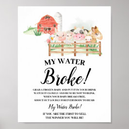 Landtiere Mein Wasser Broke Baby Duschzeichen Poster