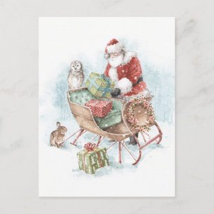 Landtiere mit dem Weihnachtsmann und seinem Schlit Feiertagspostkarte