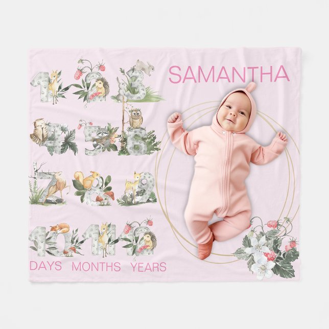 Landtiere mit eigener Zahl Meilensteine Alter Rosa Fleecedecke (Von Creator hochgeladen)