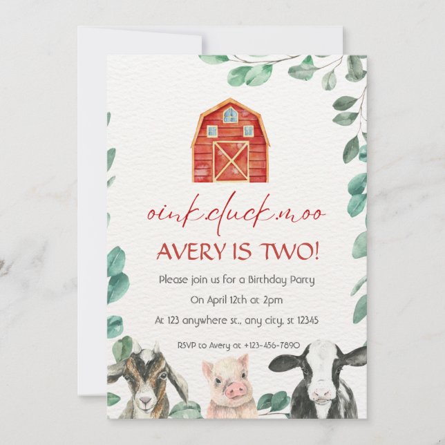 Landtiere mit Grünpflanzen Geburtstagsparty Einladung (Vorderseite)