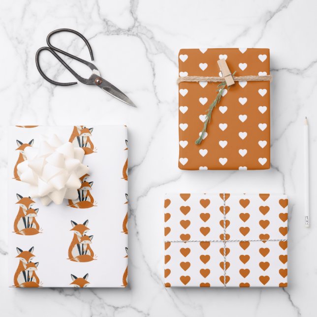 Landtiere mit Herzmuster Geschenkpapier Set (Vorderseite)