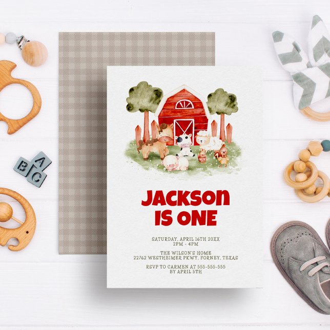 Landtiere Niedlich Wasserfarben Junge 1. Geburtsta Einladung (Von Creator hochgeladen)