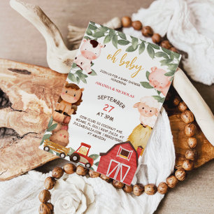 Landtiere Oh Baby Dusche rustikal Einladung