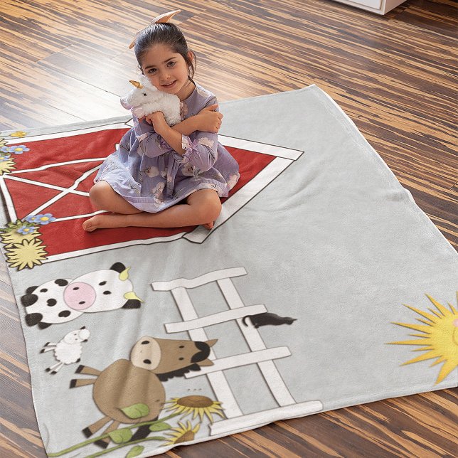 Landtiere Pferdekühe Lamm roter Stall Fleecedecke (Von Creator hochgeladen)