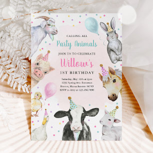 Landtiere Pink Girl Barnyard Geburtstagsparty Einladung