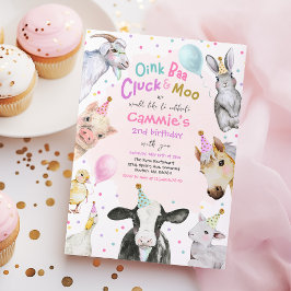 Landtiere Pink Girl Barnyard Geburtstagsparty Einladung
