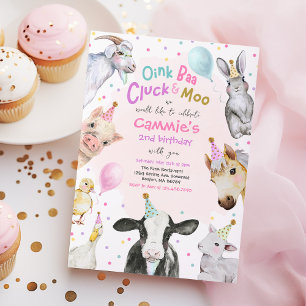 Landtiere Pink Girl Barnyard Geburtstagsparty Einladung
