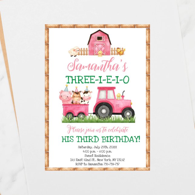 Landtiere Pink Girl Barnyard Geburtstagsparty Einladung (Von Creator hochgeladen)