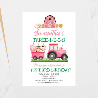 Landtiere Pink Girl Barnyard Geburtstagsparty Einladung