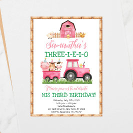 Landtiere Pink Girl Barnyard Geburtstagsparty Einladung