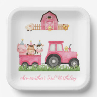 Landtiere Pink Girl Barnyard Geburtstagsparty Pappteller