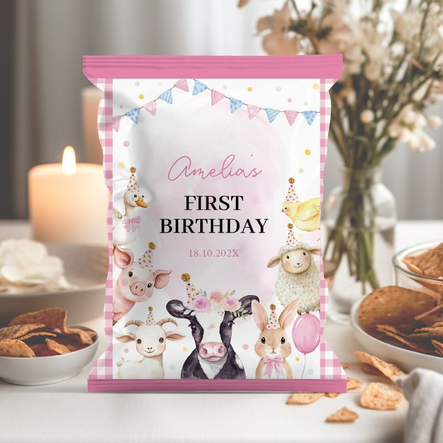 Landtiere Pink Girl Birthday Chip Bag Wrapper Flyer (Von Creator hochgeladen)