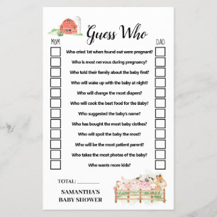 Landtiere raten, wer Baby Shower Game Card Flyer