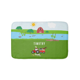 Landtiere & Red Tractor Barnyard Individuelle Name Badematte