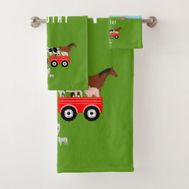 Landtiere & Red Tractor Barnyard Individuelle Name Badhandtuch Set