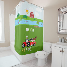 Landtiere & Red Tractor Barnyard Individuelle Name Duschvorhang