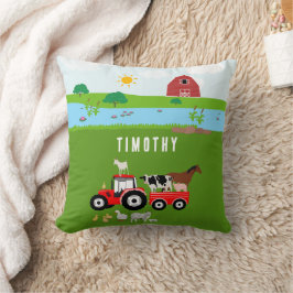 Landtiere & Red Tractor Barnyard Individuelle Name Kissen