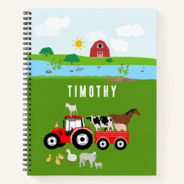 Landtiere & Red Tractor Barnyard Individuelle Name Notizbuch