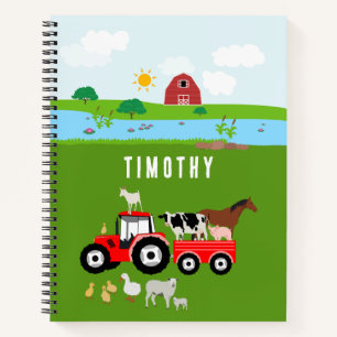 Landtiere & Red Tractor Barnyard Individuelle Name Notizbuch