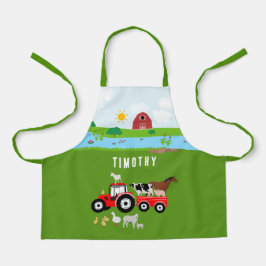 Landtiere & Red Tractor Barnyard Individuelle Name Schürze