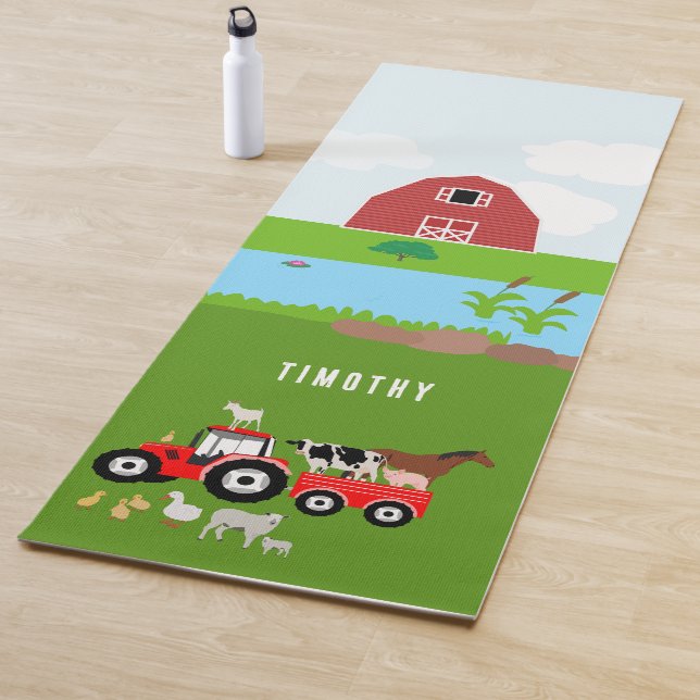 Landtiere & Red Tractor Barnyard Individuelle Name Yogamatte (Beispiel)