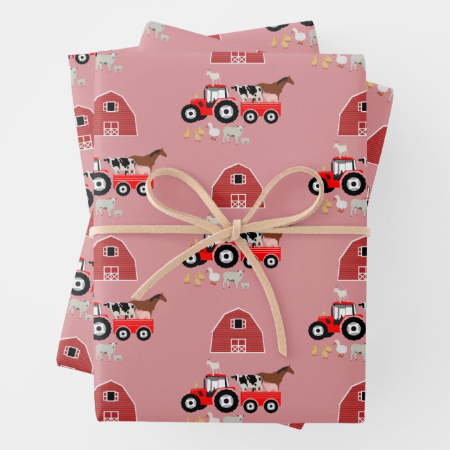Landtiere & Red Traktor Barnyard Girls Muster Geschenkpapier Set (Beispiel)
