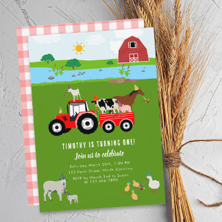 Landtiere & Red Traktor Geburtstagsparty Thema Einladung