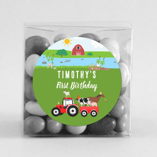 Landtiere & Red Traktor Geburtstagsparty Thema Runder Aufkleber